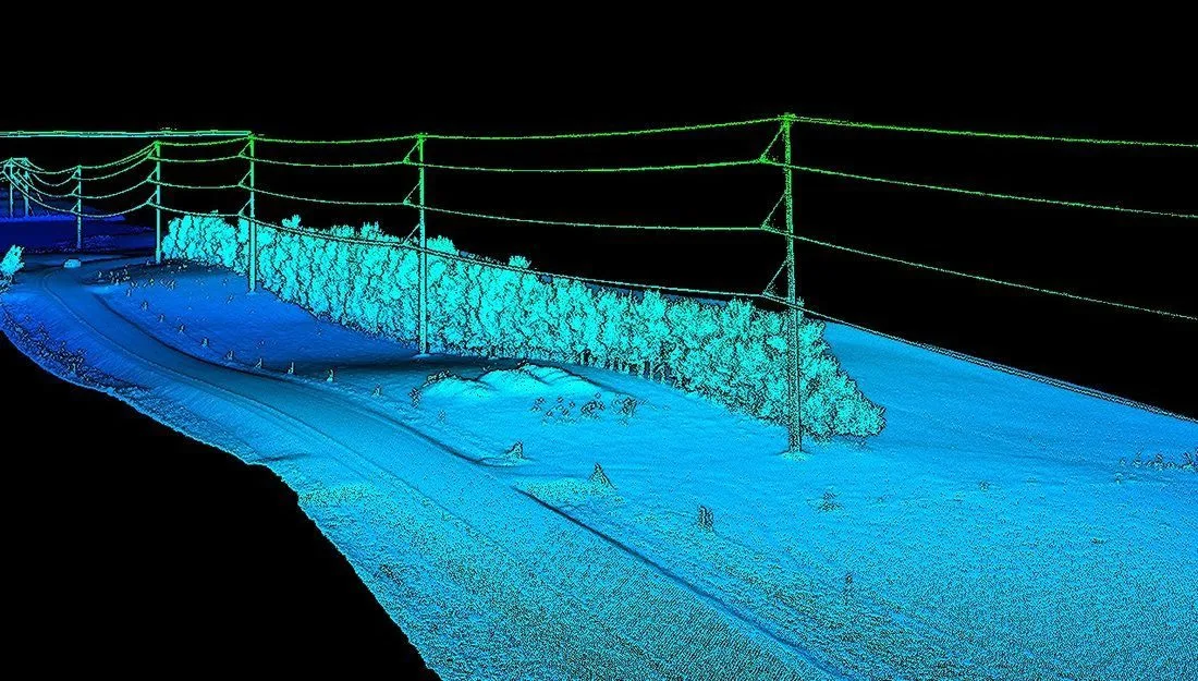 Classified LiDAR point cloud with conductors resolved from vegetation