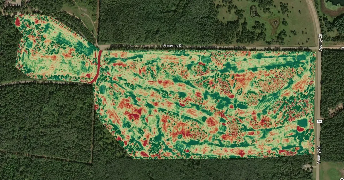 NDVI multispectral map showing stressed turf against healthy stands