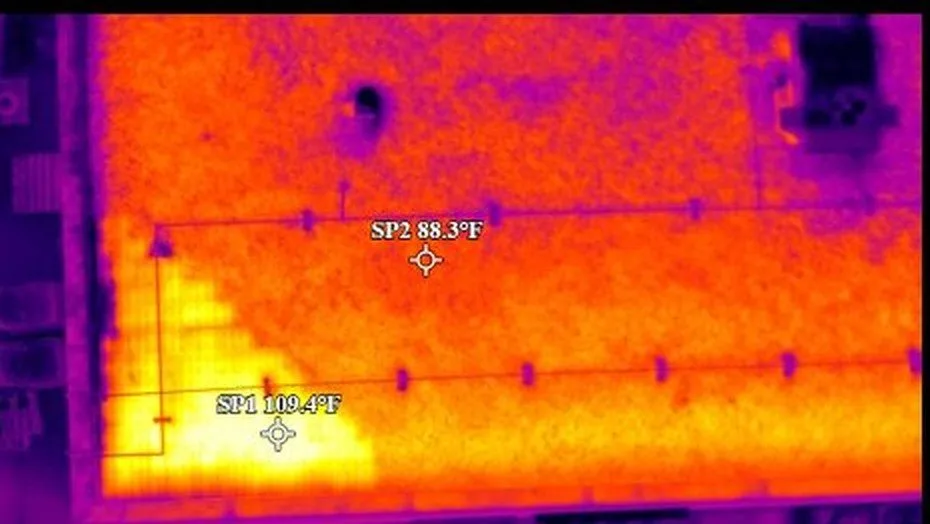 Radiometric thermal image showing a temperature differential between matched fans